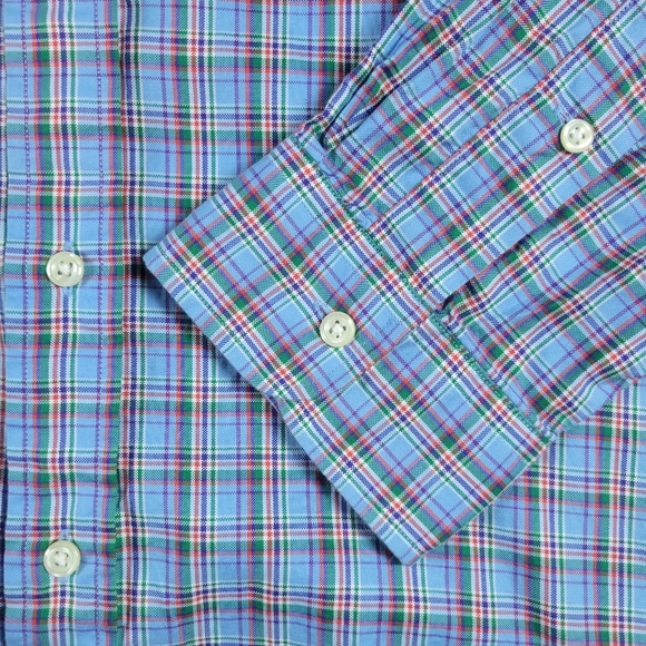Ralph Lauren Button Down Shirt Slim Fit Light Blue Plaid Pony Logo Mens Size XL - Picture 7 of 10